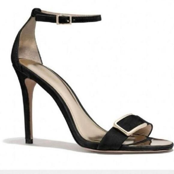 Coach Hampton black leather heels with gold details size 9 - Picture 1 of 11